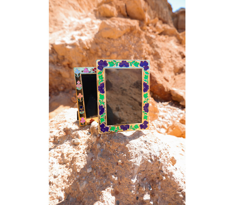 Brass Photo Frame Flowers Purple Green