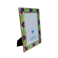 Brass Photo Frame Flowers Purple Green