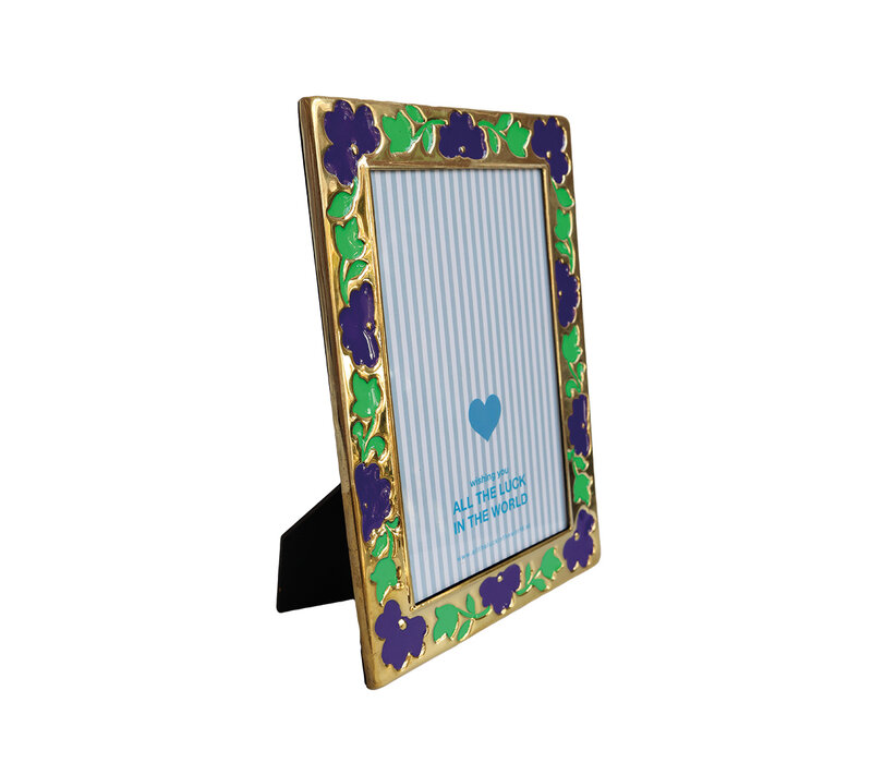 Brass Photo Frame Flowers Purple Green