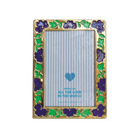 Brass Photo Frame Flowers Purple Green