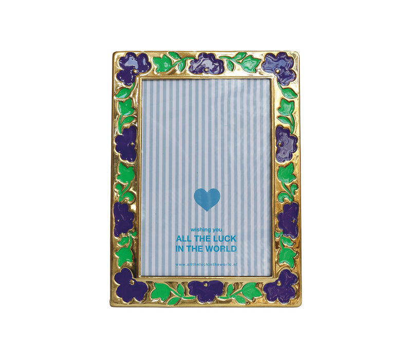 Brass Photo Frame Flowers Purple Green