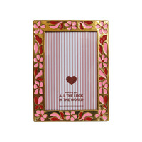 Brass Photo Frame Flowers Pink Red