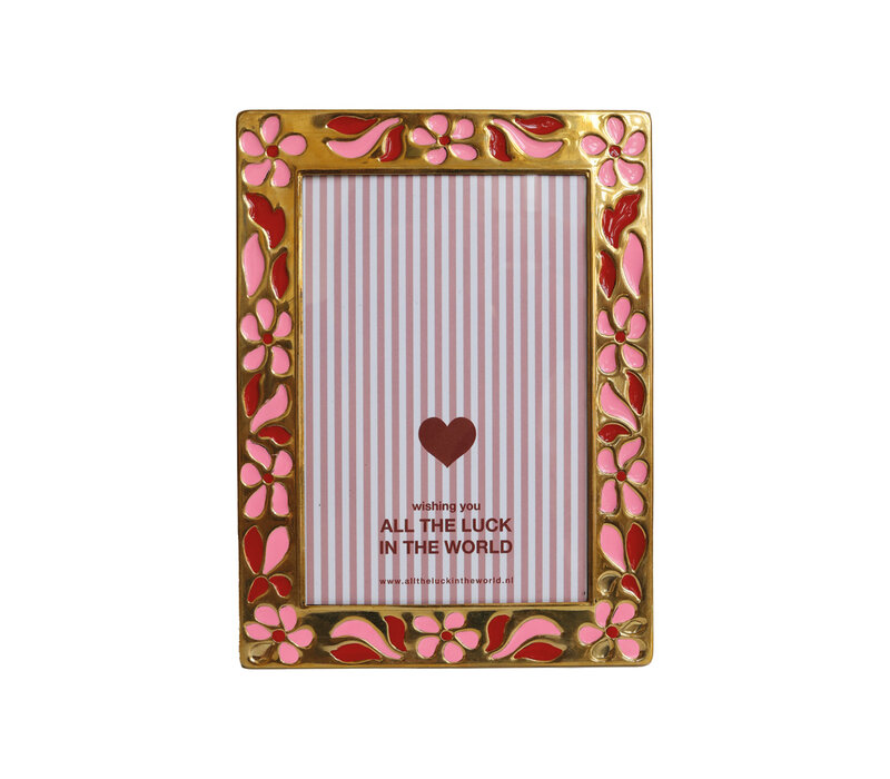 Brass Photo Frame Flowers Pink Red