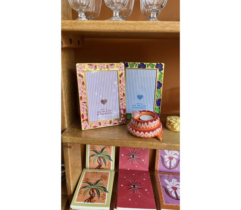 Brass Photo Frame Flowers Pink Red