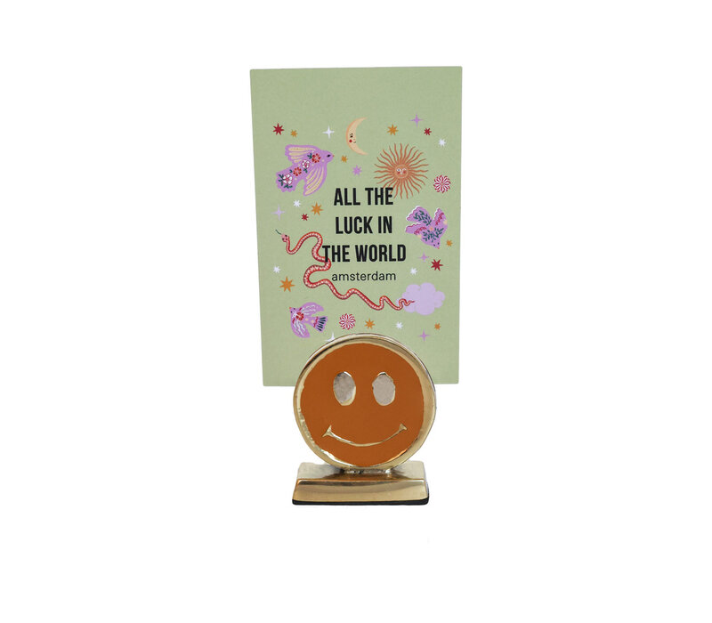Cardholder Brass Smiley Orange