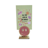 Kaarthouder Messing Smiley Roze