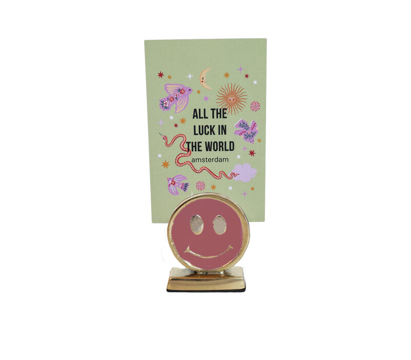Kaarthouder Messing Smiley Roze