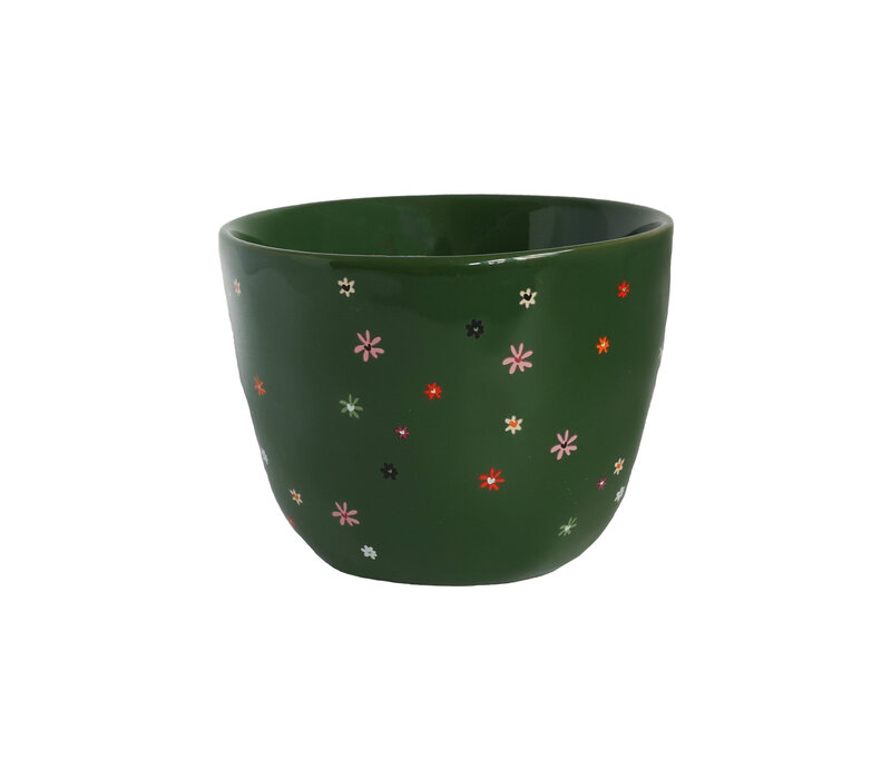 Large Green Cup Multi Flowers