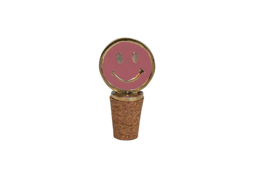 All the Luck in the World Bottle Stopper Messing Smiley Pink