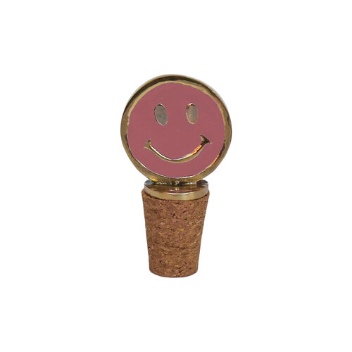 Flessenstopper Messing Smiley Roze 