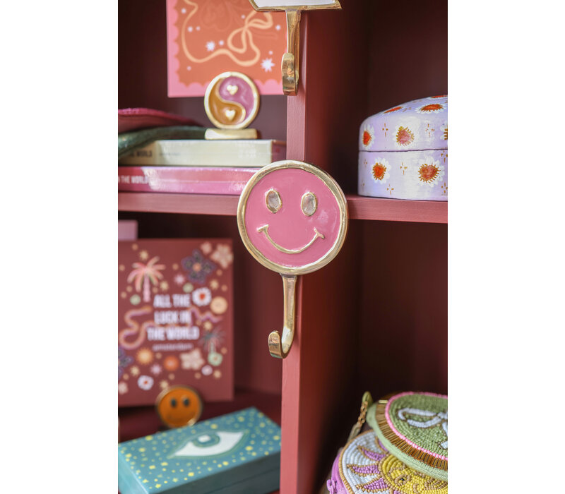 Haak Messing Smiley Roze