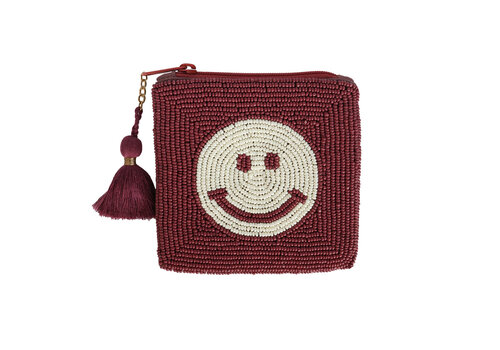 All the Luck in the World Square Wallet Smiley Burgundy