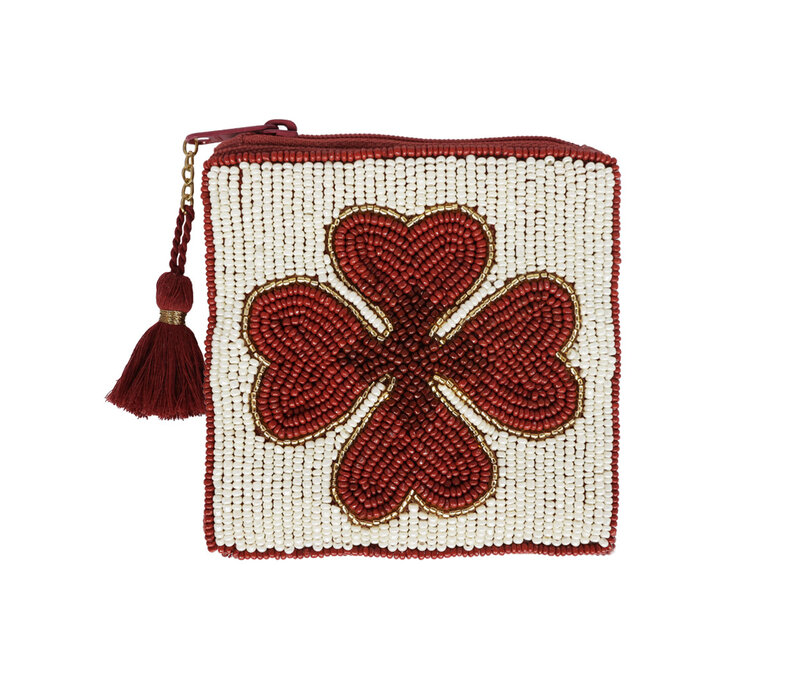 Square Wallet Lucky Clover Burgundy