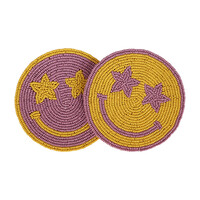 Onderzetter Gele Smiley Lila Ogen