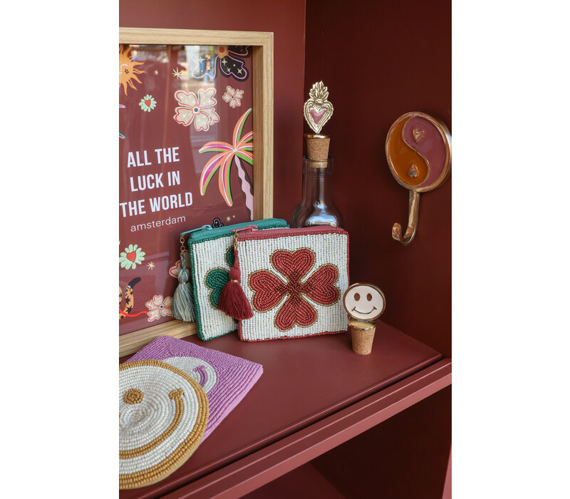 Square Wallet Lucky Clover Burgundy