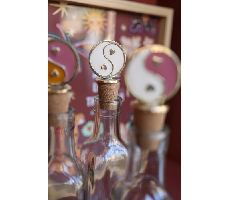 Bottle Stopper Messing Yinyang White
