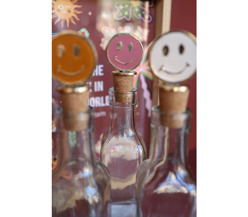 Flessenstopper Messing Smiley Roze