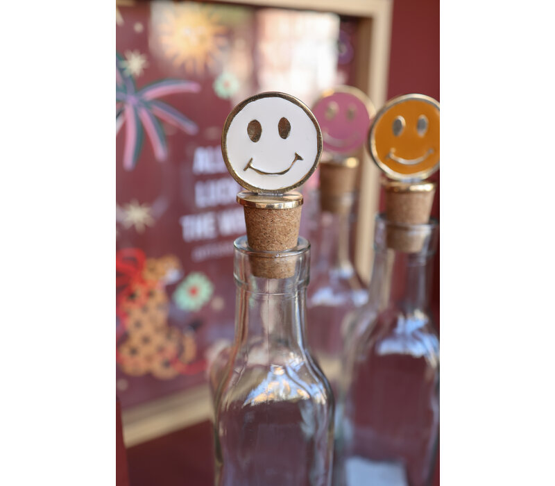 Bottle Stopper Messing Smiley White