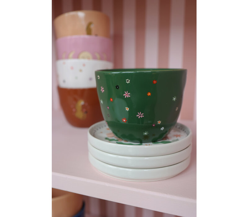 Large Green Cup Multi Flowers