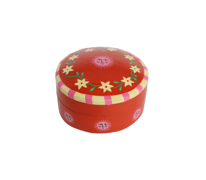 Round Box with Flowers and Suns