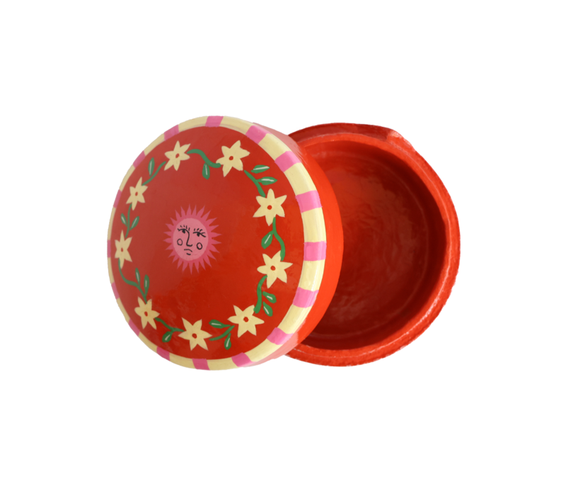 Round Box with Flowers and Suns