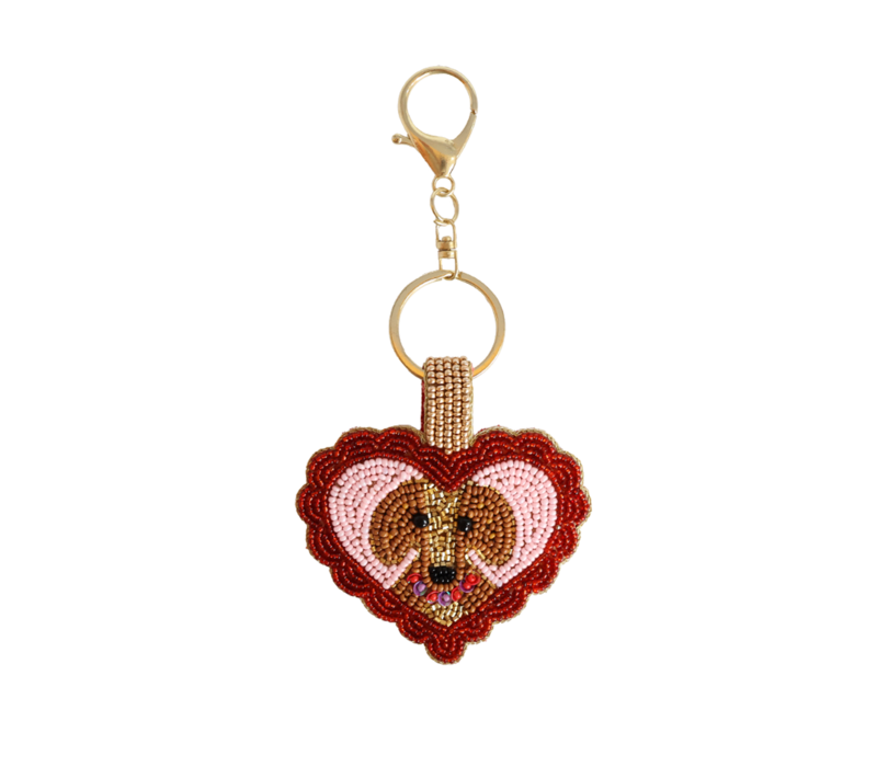 Beaded Keychain - Heart with Dog