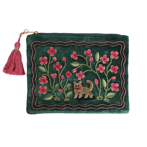 Big Beaded Wallet -  Cat and Flowers 