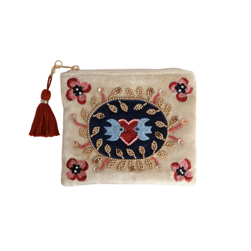 Medium Beaded Wallet - Lovebirds 