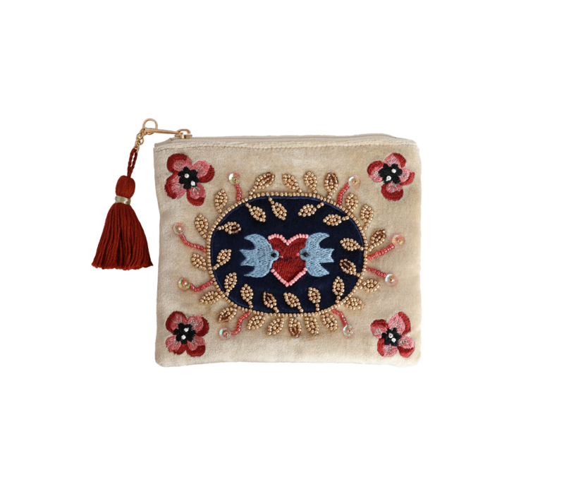 Medium Beaded Wallet - Lovebirds