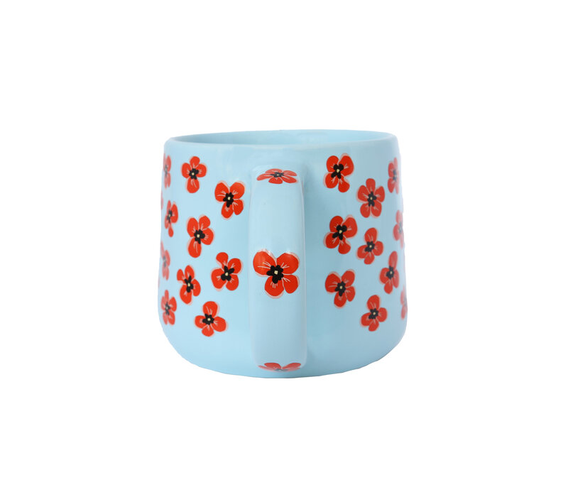 Mok Blauw met Klaprozen