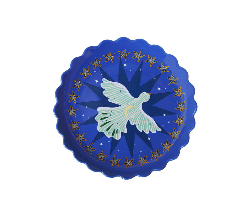 Bord Blauw met Maan en Vogel