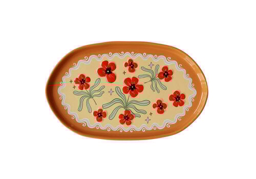 All the Luck in the World Large Oval Plate Orange with Flowers