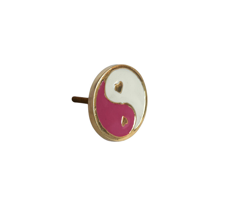 Deurknop Messing YinYang Roze Wit