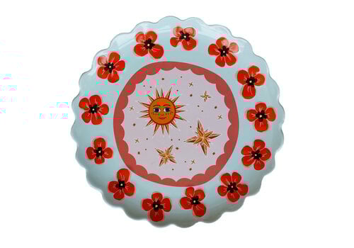 All the Luck in the World Large Round Plate Blue with Poppies