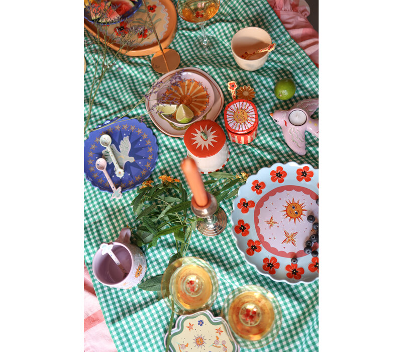 Large Round Plate Blue with Poppies