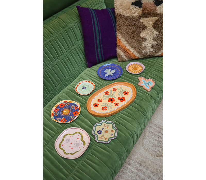 Plate Dark Blue with Sun and Flowers