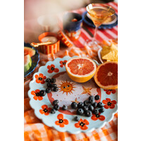Grote Ronde Schaal Blauw met Klaprozen