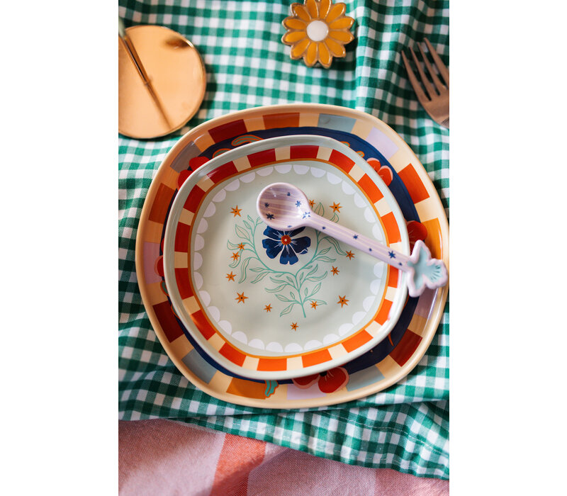 Serving Plate Green with Flowers
