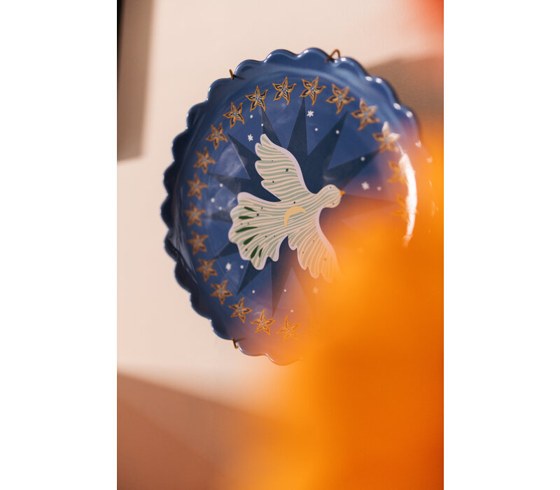 Bord Blauw met Maan en Vogel