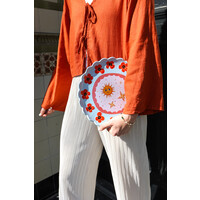 Large Round Plate Blue with Poppies