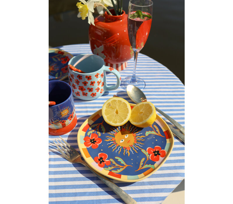 Bord Donker Blauw met Zon en Bloemen