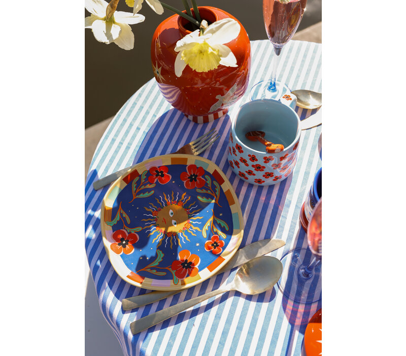 Bord Donker Blauw met Zon en Bloemen