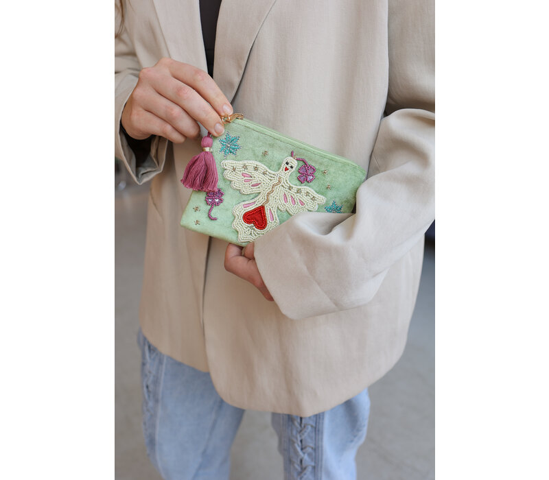 Medium Beaded Pouch - Lucky Bird