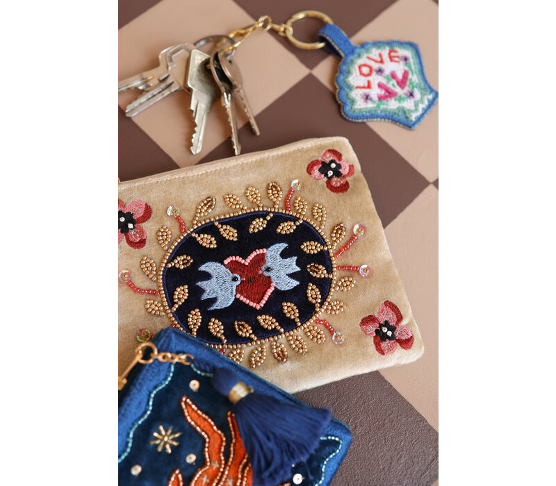 Medium Beaded Wallet - Lovebirds