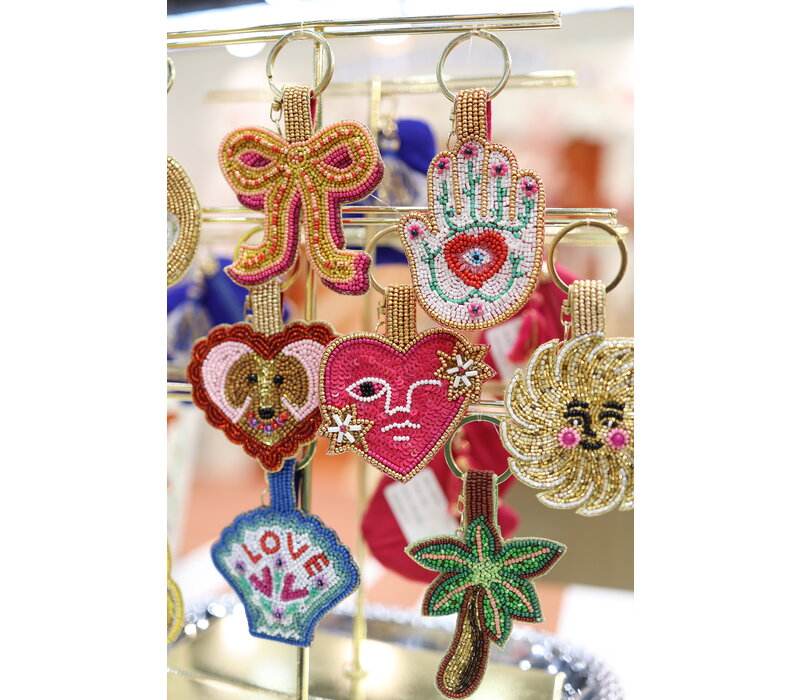Beaded Keychain - Heart with Dog