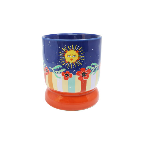 Mug Dark Blue with Sun and flowers 