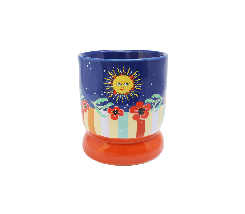 Mug Dark Blue with Sun and flowers