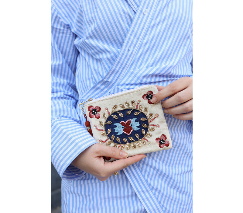 Medium Beaded Wallet - Lovebirds