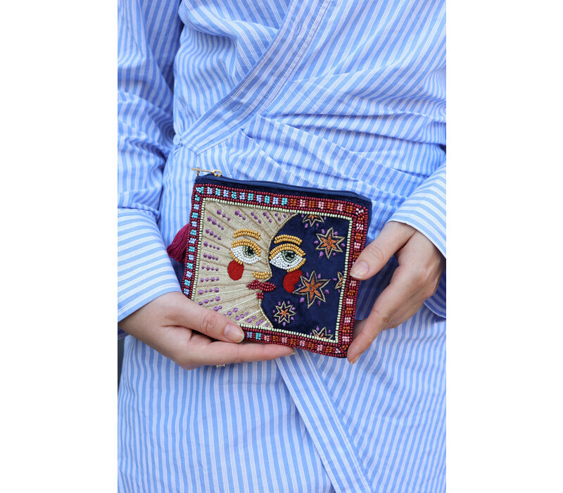 Medium Beaded Pouch - Sun and Moon