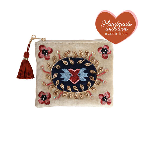 Medium Beaded Wallet - Lovebirds 